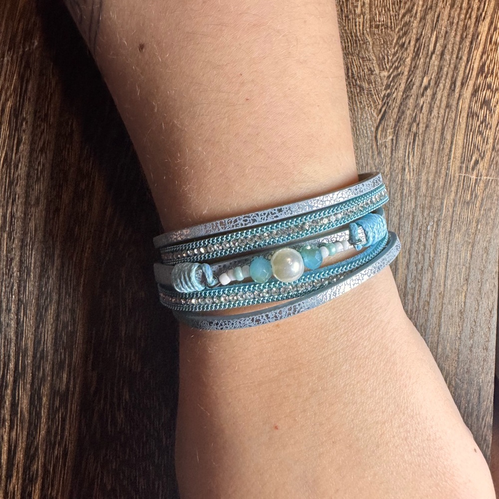 Ryze Vegan Leather Wrap Blue and Silver Bundle